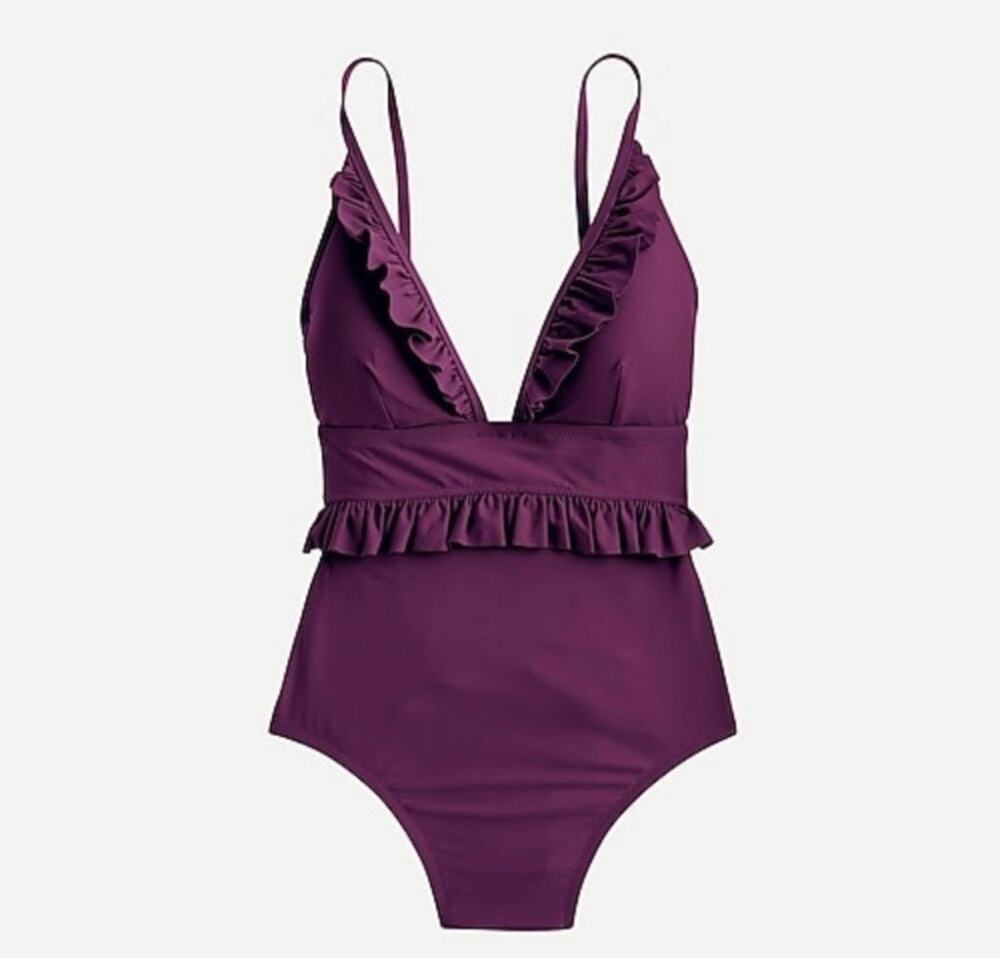 J.Crew Ruffle deep-V one-piece swimsuit In Plum Size 10 #AG741